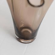 Vintage Murano glass vase from the 1980s, smoky brown, organically wavy shape.