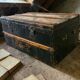 XL vintage green metal industrial trunk / travel trunk