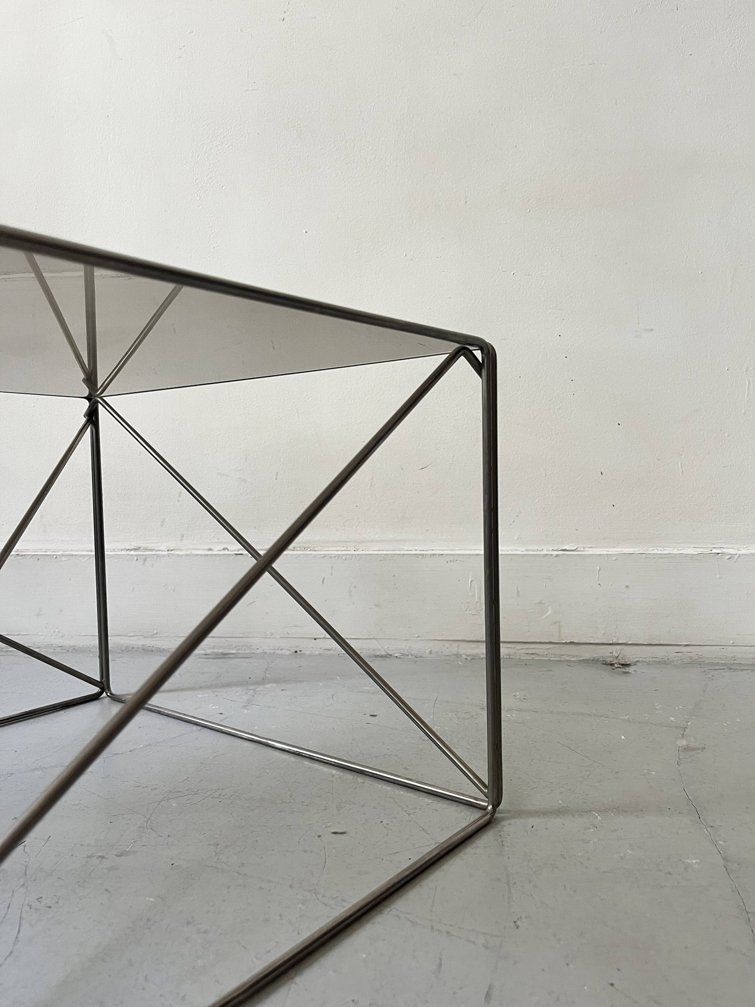 Smoked glass and chrome designer coffee table by Max Sauze, Isocèle collection, 1970
