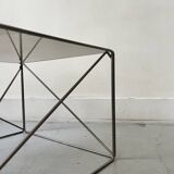 Table basse design en verre fumé et chrome par Max Sauze collection Isocèle, 1970
