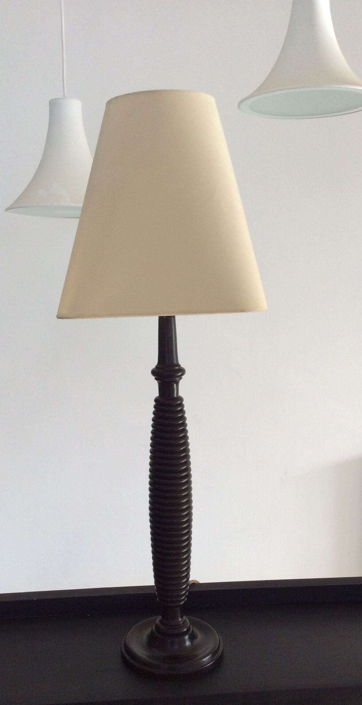 Large vintage lamp 70s wooden
