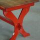 Rustic farmhouse dining table in painted red pine, Sweden, 1920s.