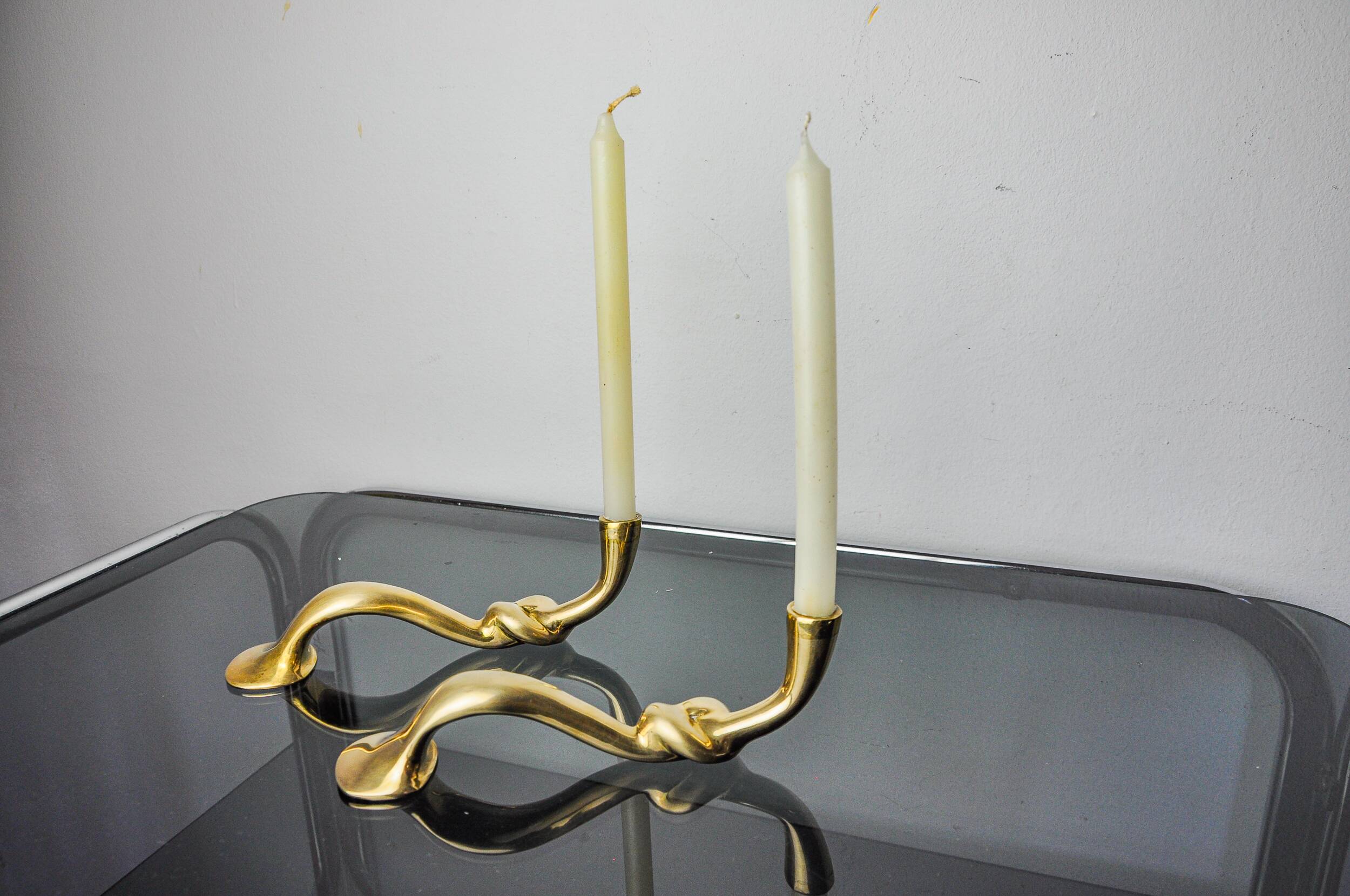 Paire de bougeoirs noeud, design brutaliste, italie, 1970