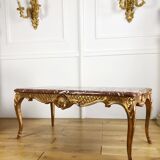 Low table of Style Louis XV gold wooden / marble top