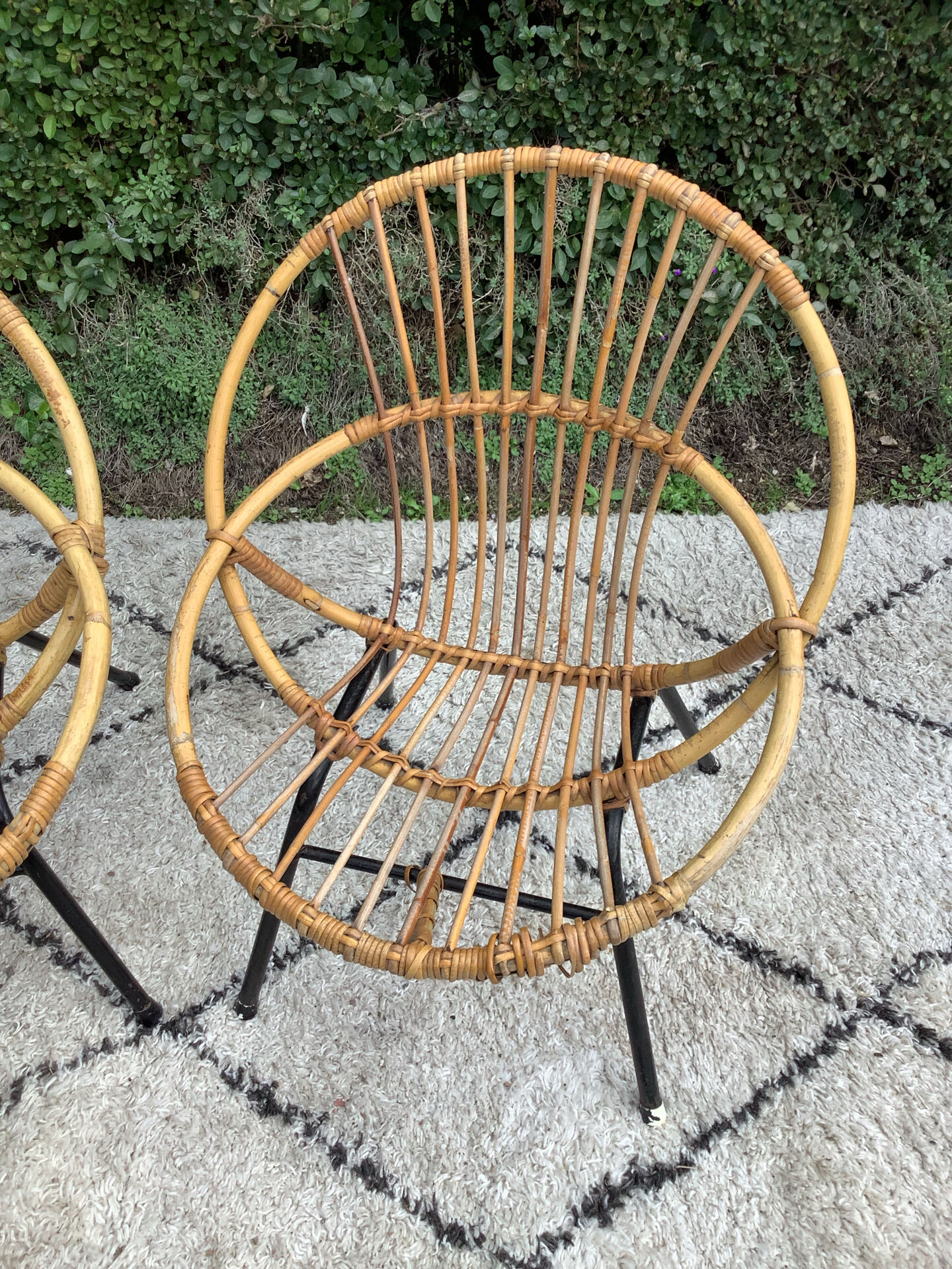Pair of children's armchairs in rattan from the 1960s.