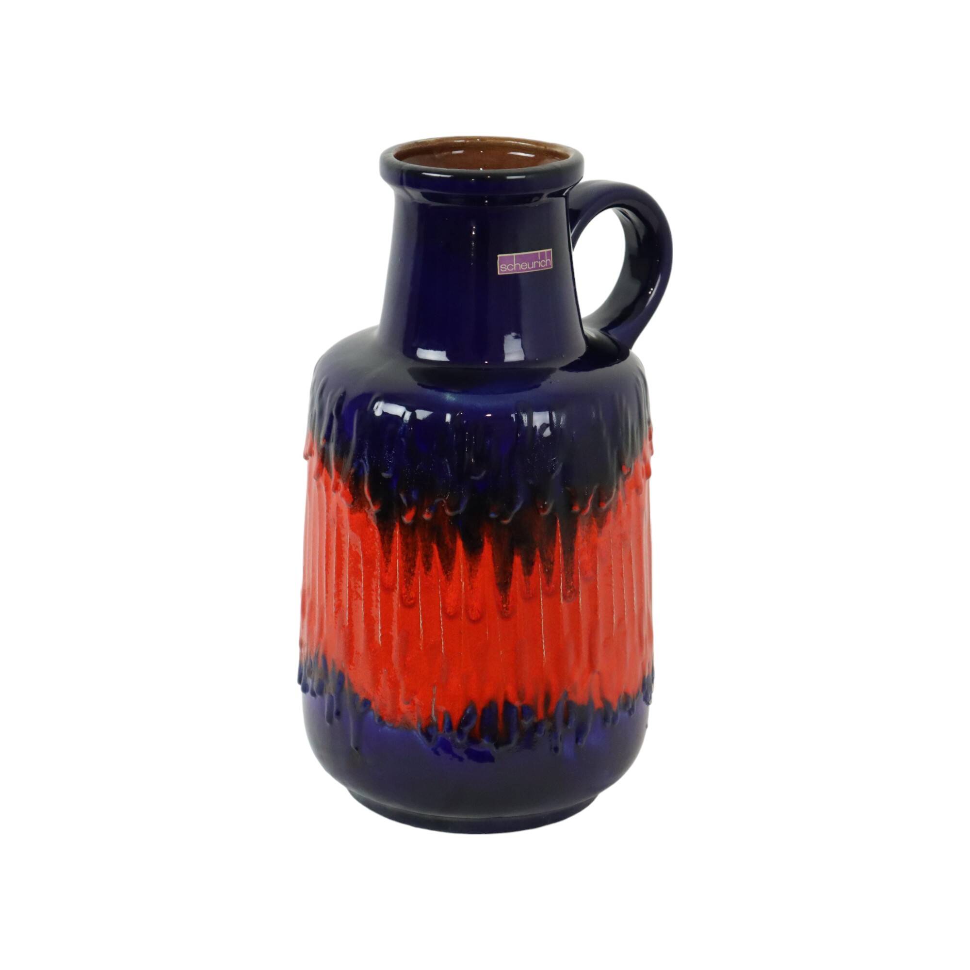 Vintage West Germany Pottery Scheurich Blue Orange Fat Lava 408-40