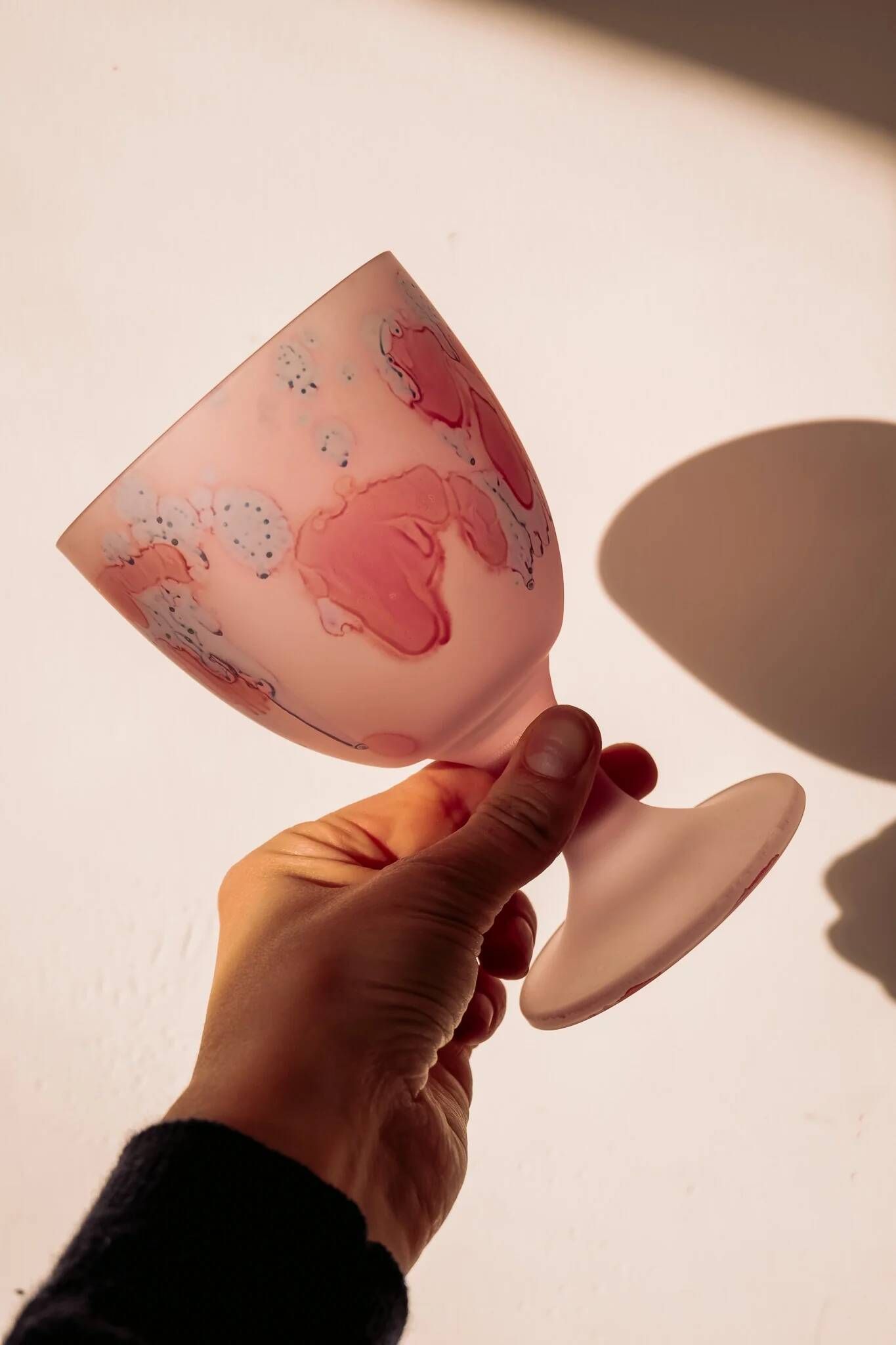 Frosted pink wine glasses hand-painted, set of 6