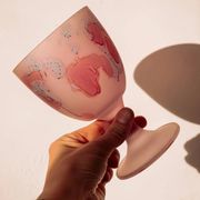 Frosted pink wine glasses hand-painted, set of 6