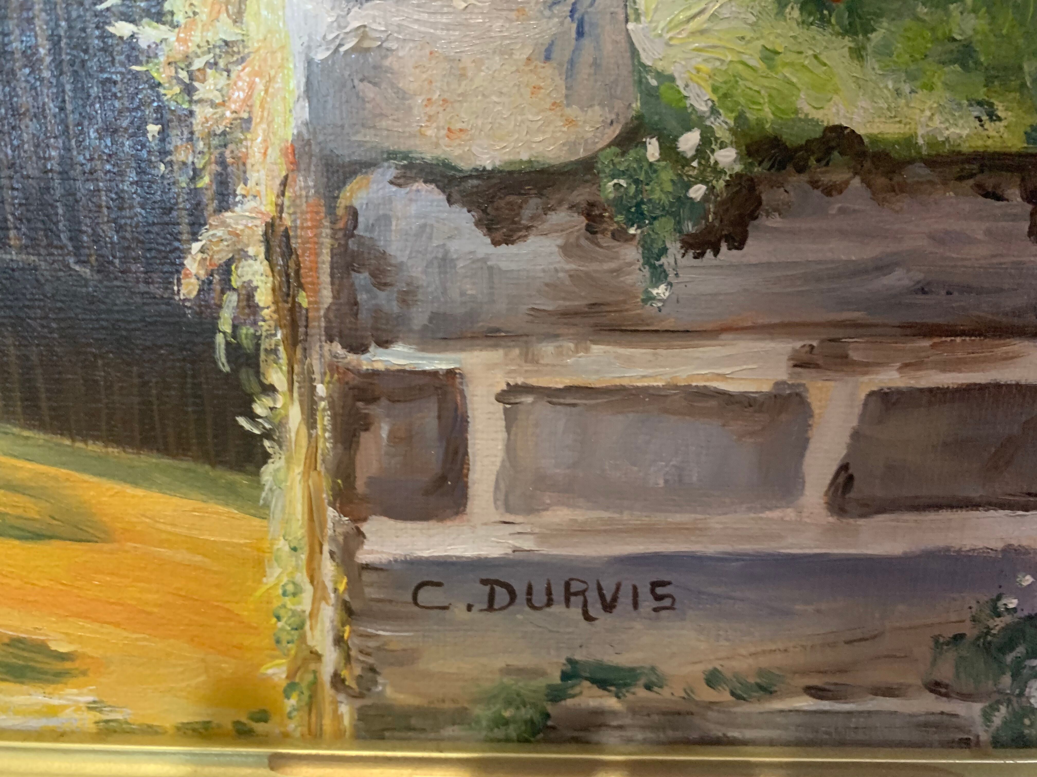 Painting painting on canvas framed bridge aven Bretagne by Christine durvis vintage