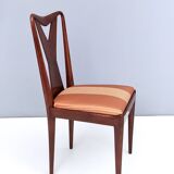 Set of Six Walnut Dining Chairs with Orange Fabric in the Style of Parisi