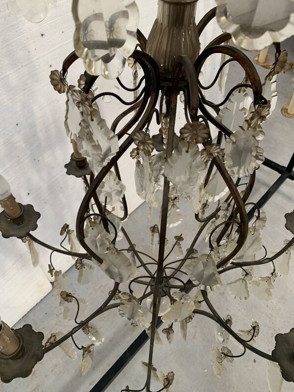 Lustre cage de style Louis XV Lustre a pendeloques XX siècle