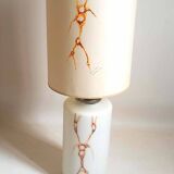 Double lighting floor lamp, white opaline, frosted effect, brown marbling, height 95 cm