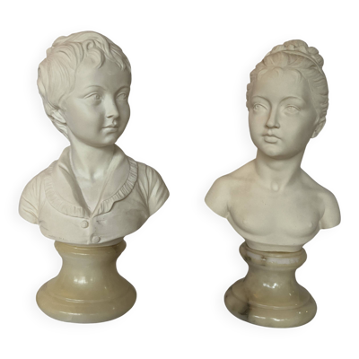 Buste en biscuit et marbre Alexandre et Louise Brogniart