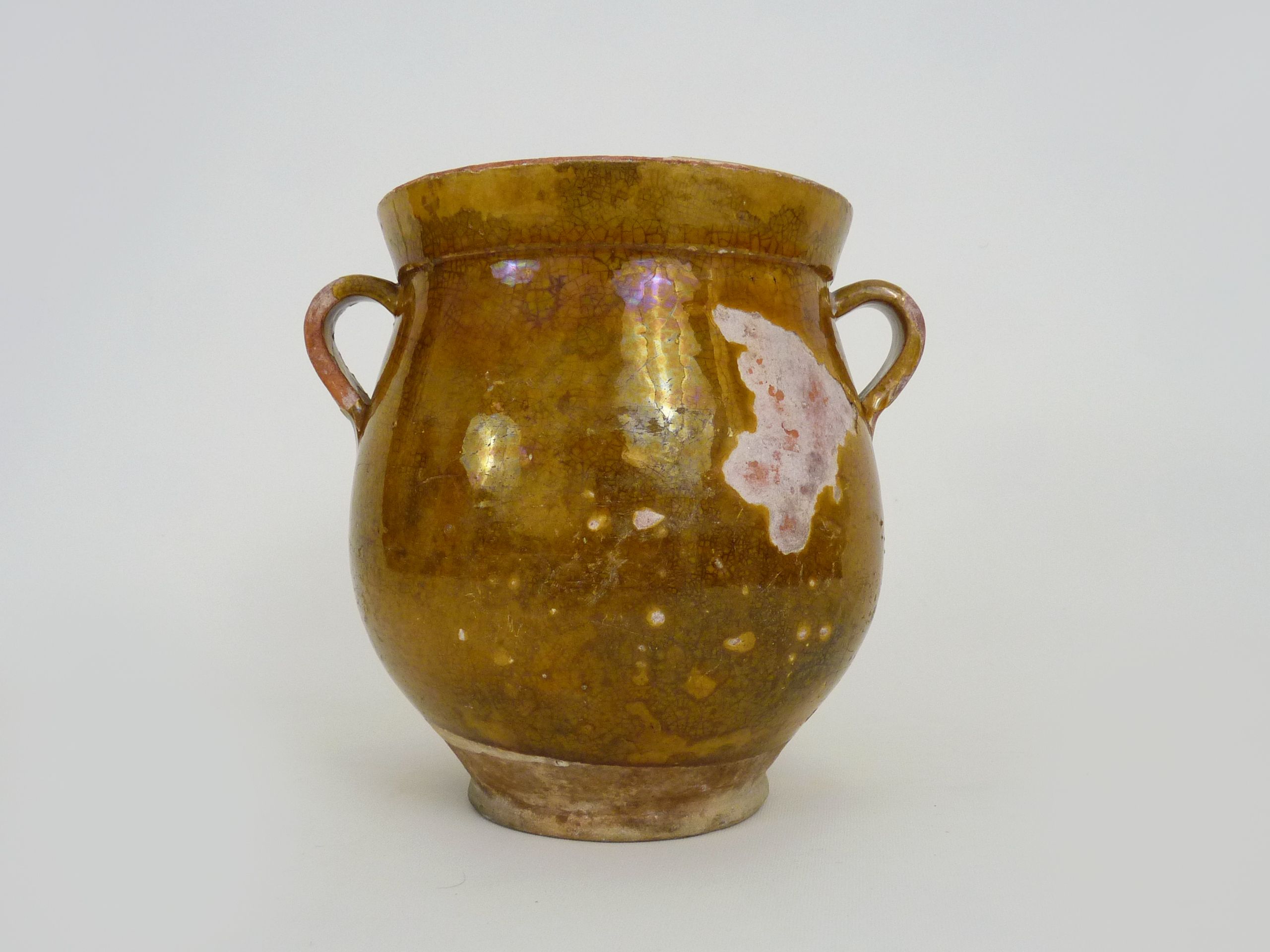 Glazed yellow confit pot, south west of France. Conservation pot. Pyrenees XIXth