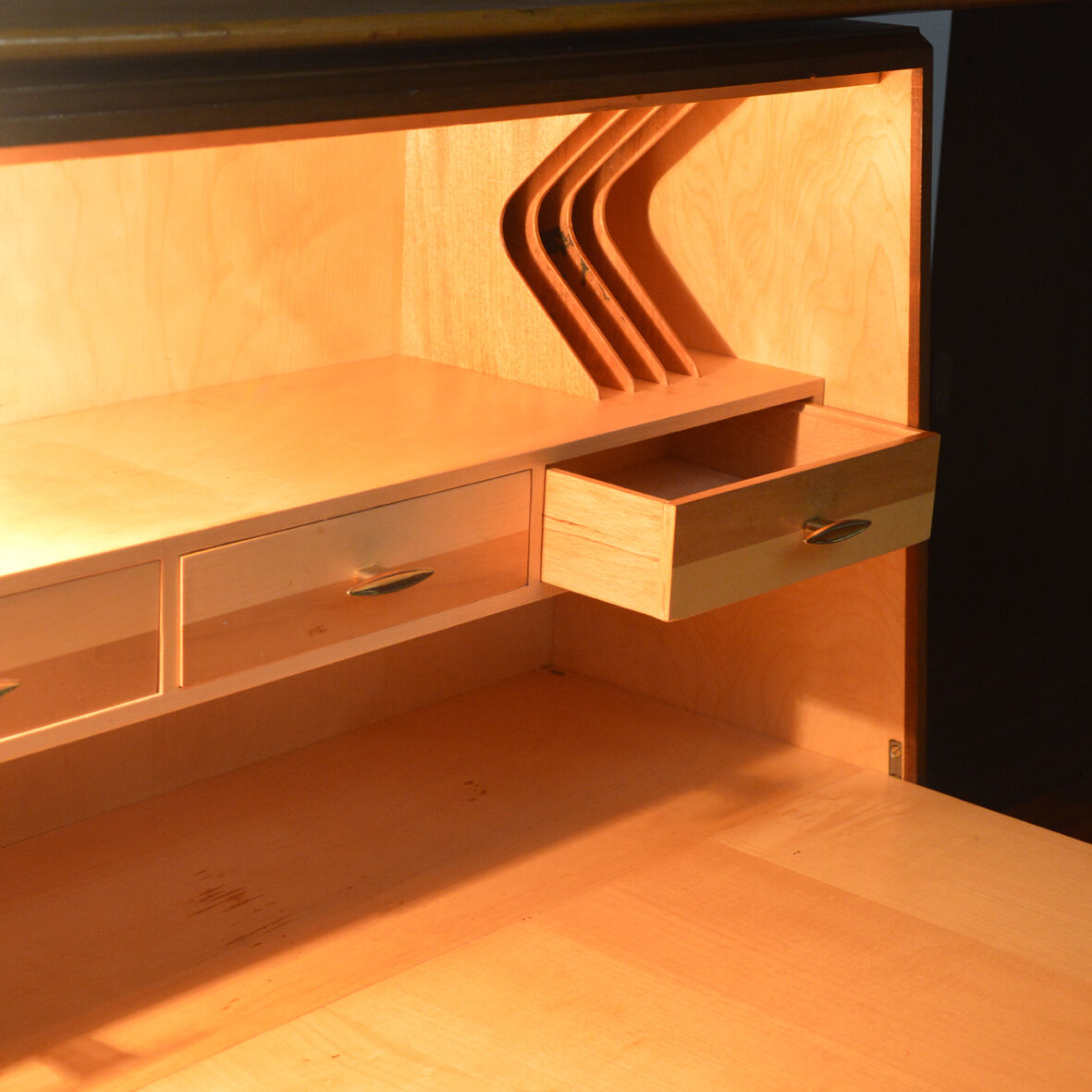 Bibliothèque secretaire pieds compas, 1960