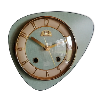 Formica vintage asymmetrical silent wall clock "FFR Morbier blue green"