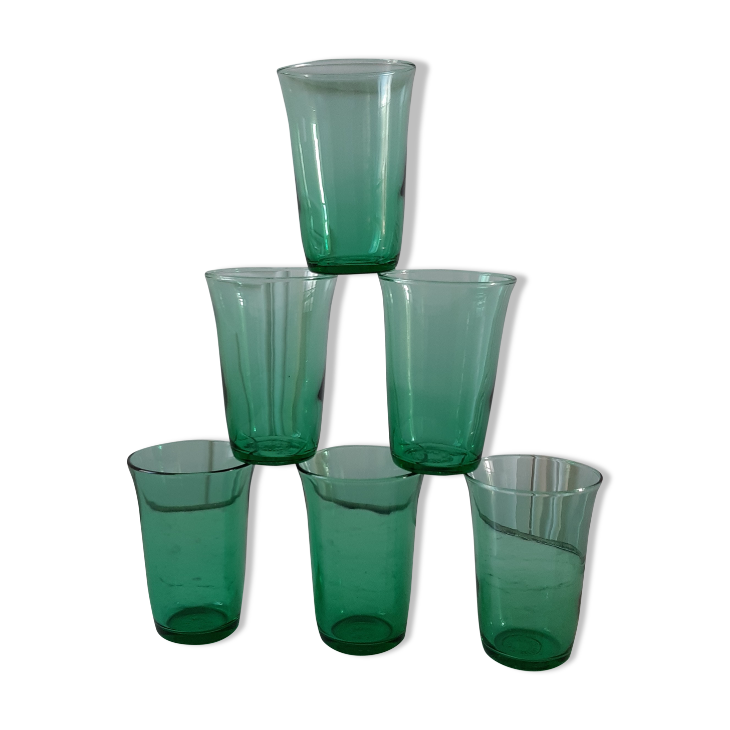 Set of 6 green water glasses 60s