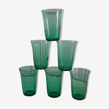 Set of 6 green water glasses 60s