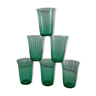 Set of 6 green water glasses 60s