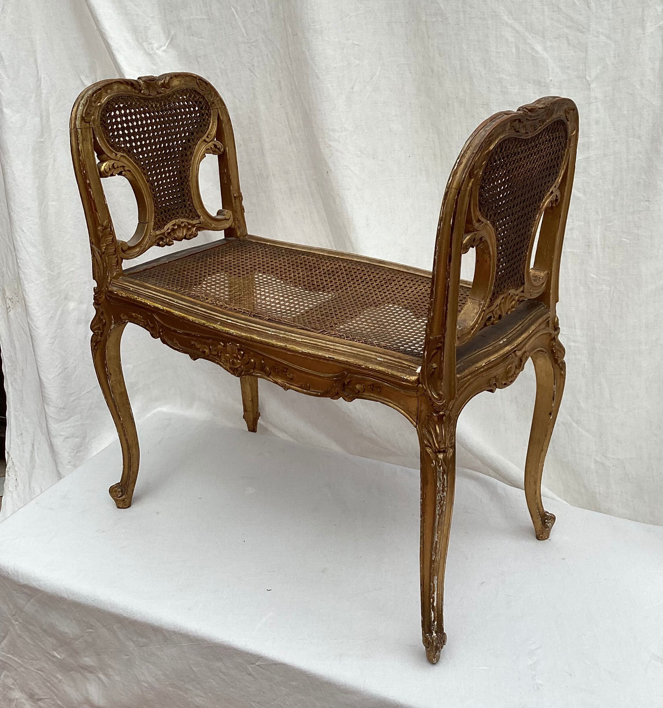 Bench in gilded wood seated in canning dimension: height -71cm- width -66cm-