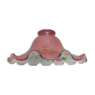 Tulip lampshade in opaline with an enamel floral pattern, 1920 – In perfect condition!