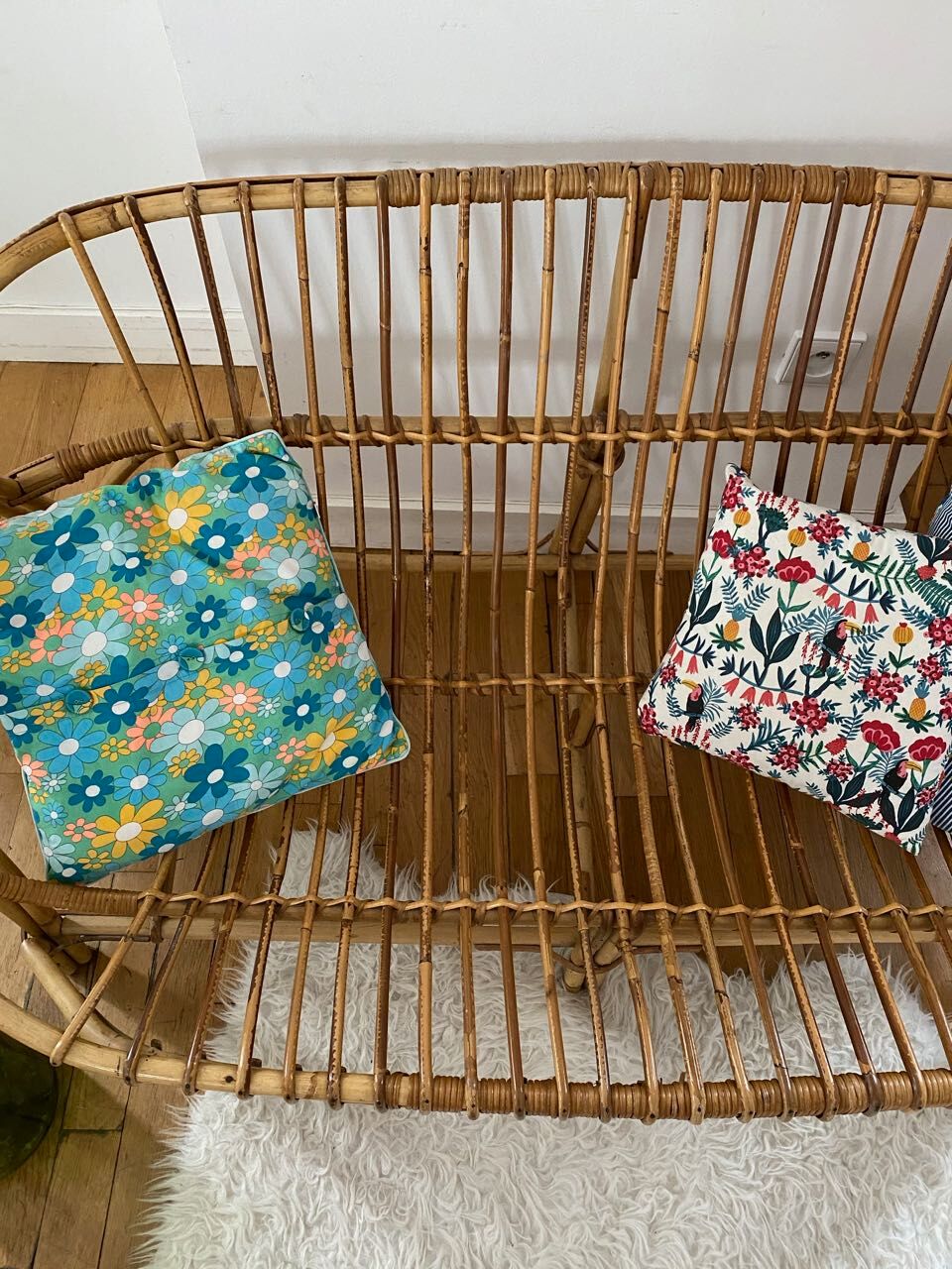 Vintage rattan bench