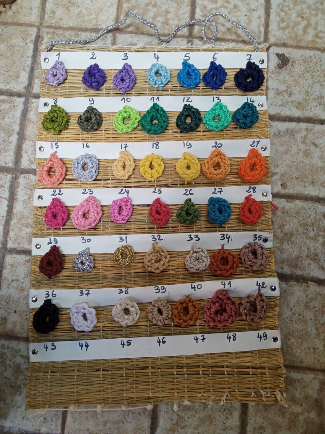 Traditional moroccan stool in nylon thread blue majorelle and eucalyptus wood