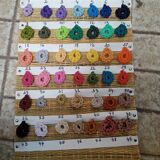 Traditional moroccan stool in nylon thread blue majorelle and eucalyptus wood