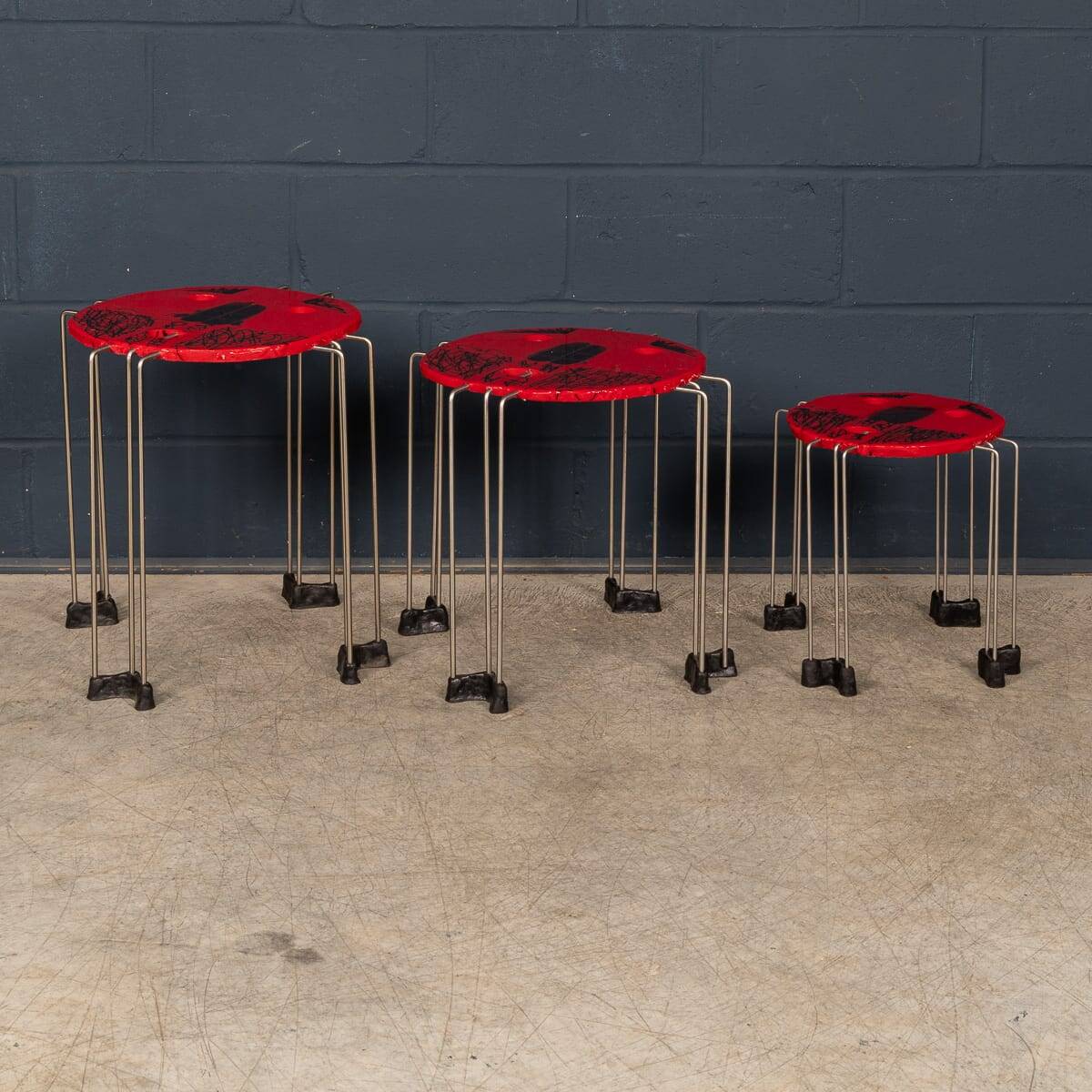 Italian set of 3 'fish design' tables from the triple play series, gaetano