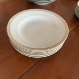 Lot of six soup plates, old, crockery, white, gilded
