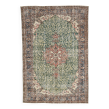 Green Beige Medallion vintage turkish Rug, hand made vintage carpet