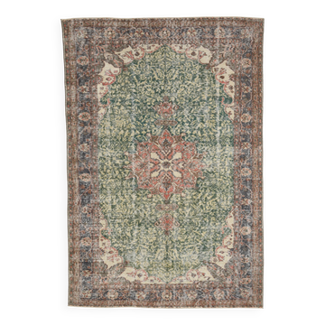 Green Beige Medallion vintage turkish Rug, hand made vintage carpet