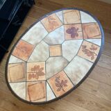 Vintage ceramic and wood oval coffee table