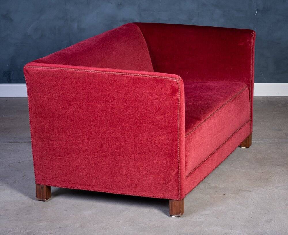 Vintage Red Velvet Sofa, 1950s