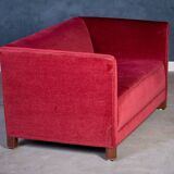 Vintage Red Velvet Sofa, 1950s