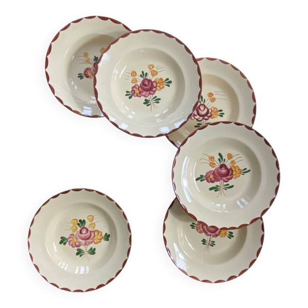 6 assiettes creuses faïence ancienne Longchamp modèle Agen