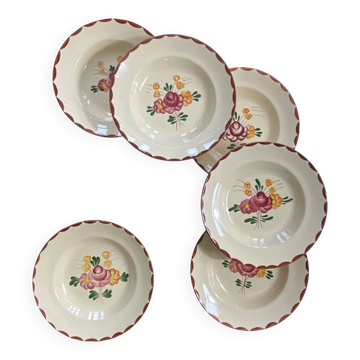 6 assiettes creuses faïence ancienne Longchamp modèle Agen