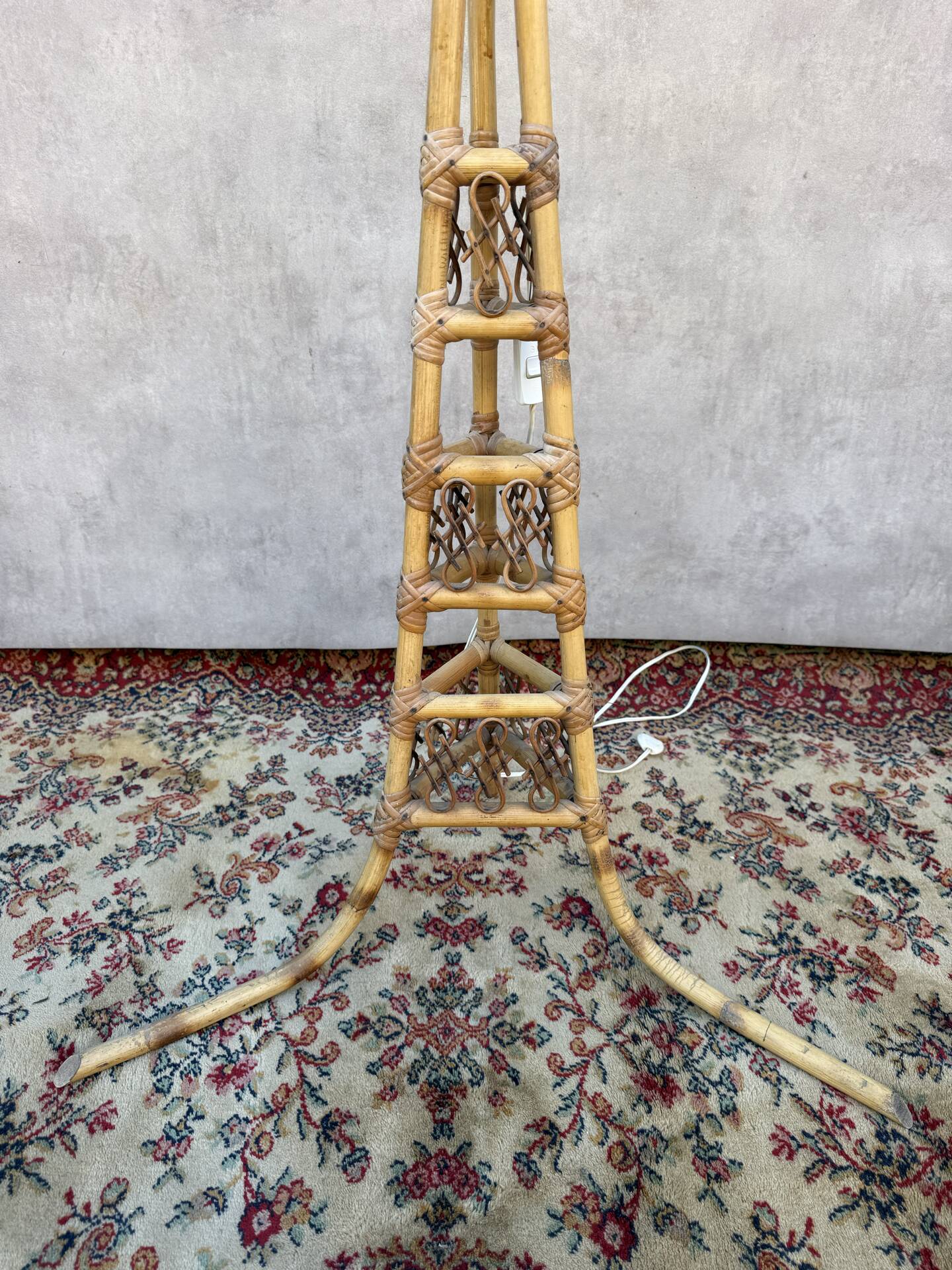 1950s Rattan Floor Lamp in the Style of Louis Sognot, France