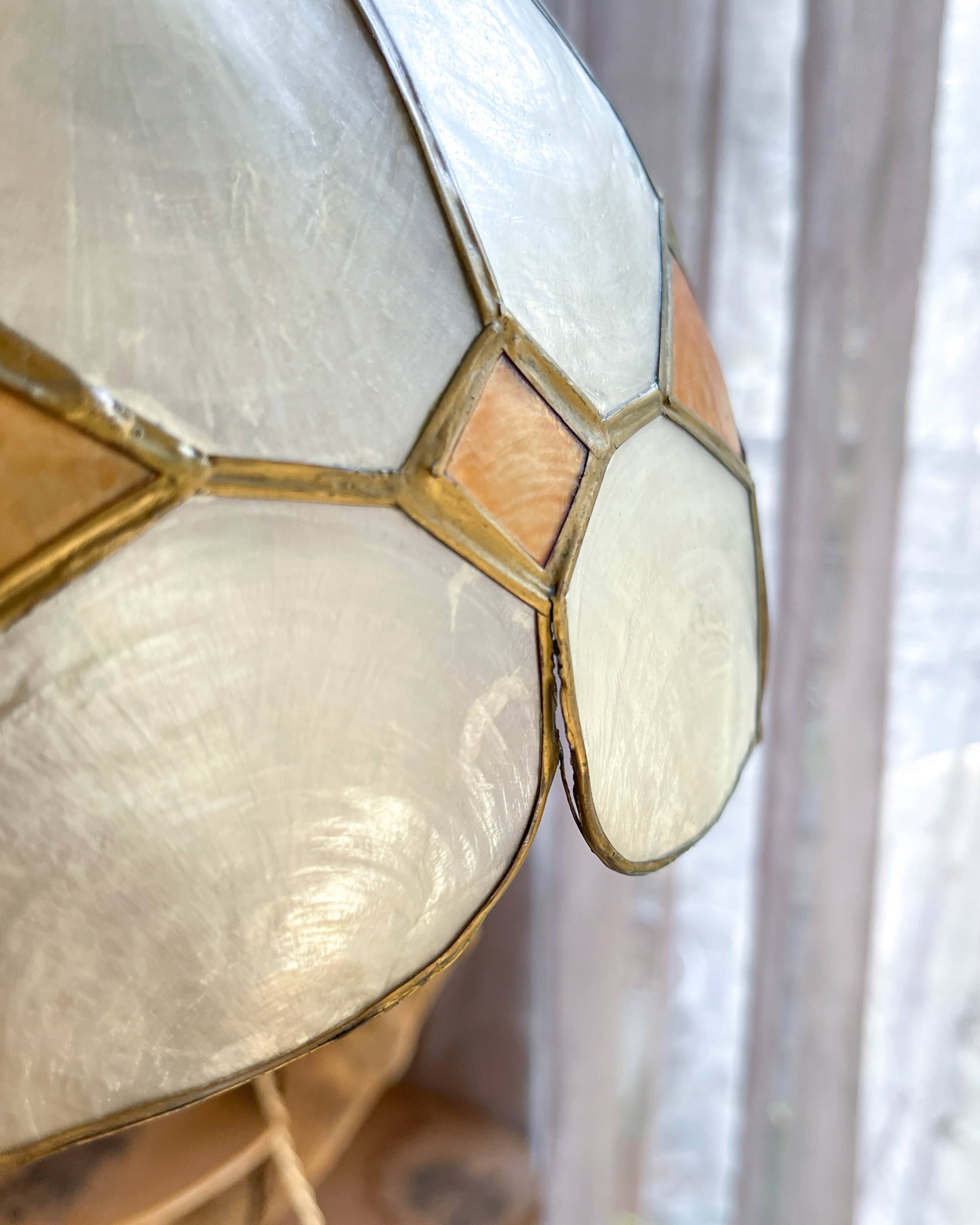 Vintage mother-of-pearl and vintage brass pendant light 1970