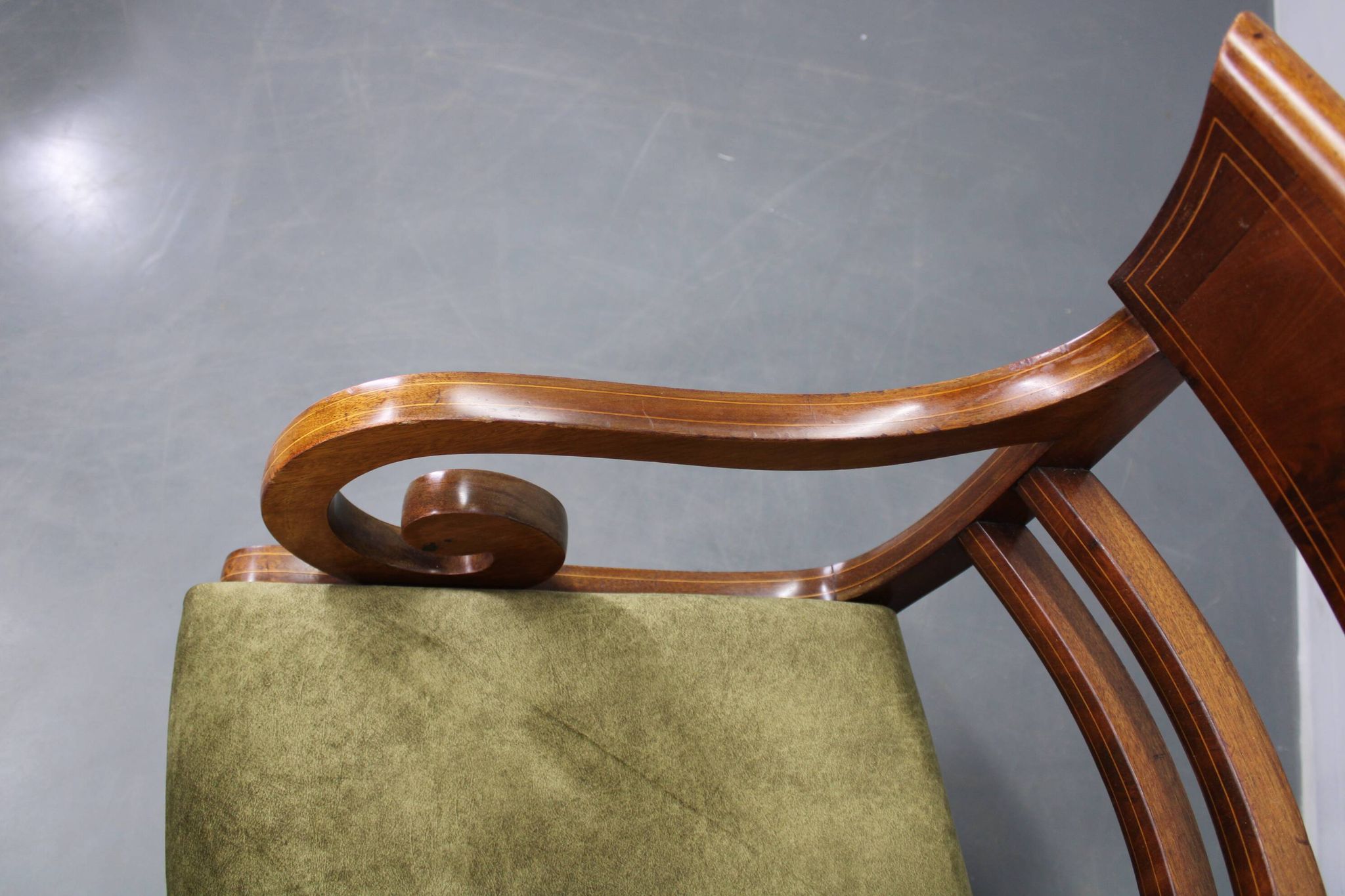 French Art Deco walnut dining chair set with armchairs, France 1930s