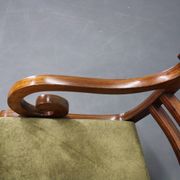 French Art Deco walnut dining chair set with armchairs, France 1930s