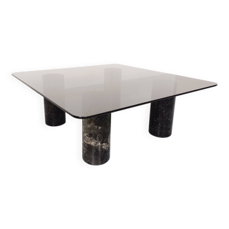 Vintage Italian square marble and glass coffee table from the 70s