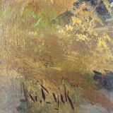 huile sur toile ancadrée XXème Chemin en sous bois