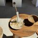 Side table in solid suar with a circular top, column base H51.5 D50.