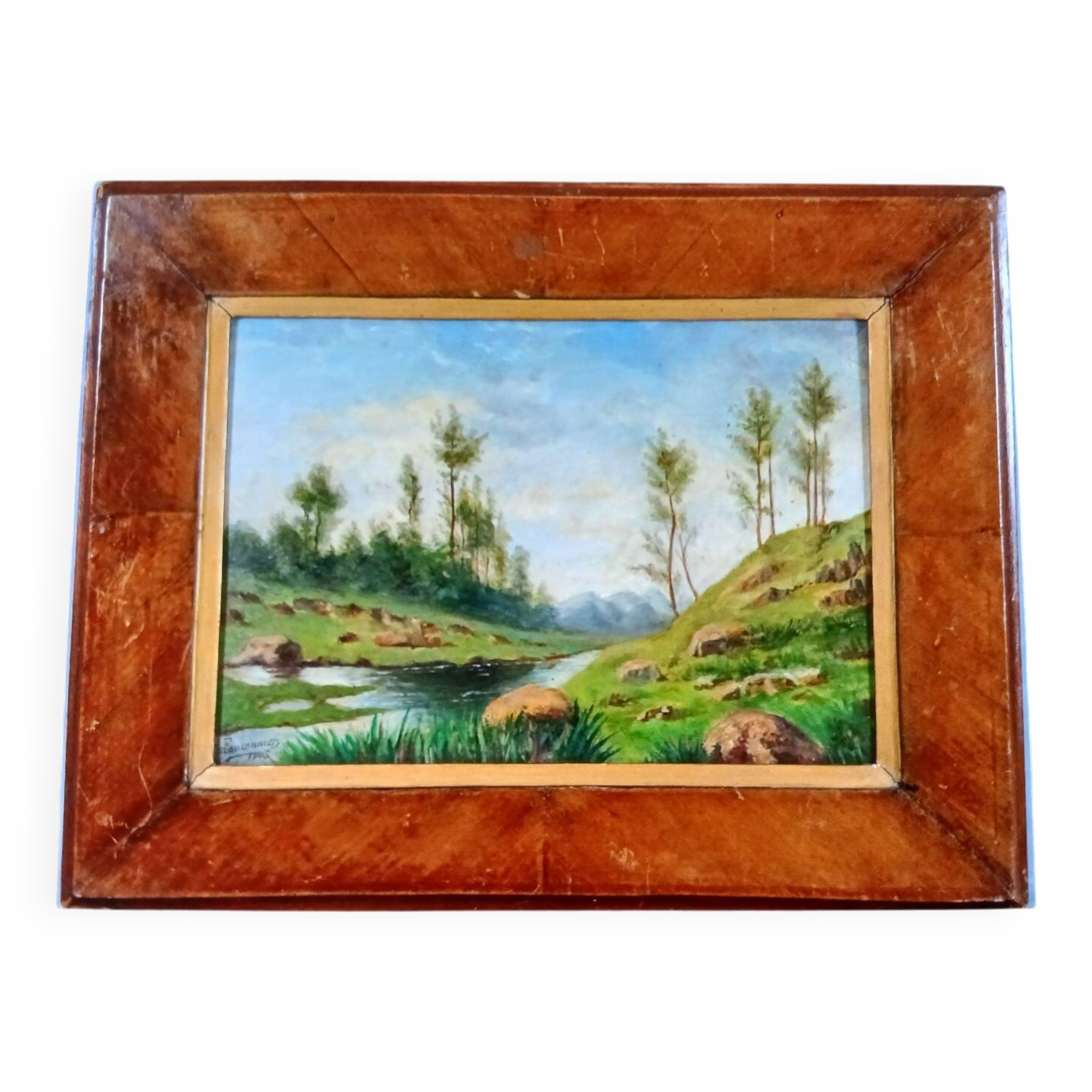 Antique Painting "Riverside" - Oil on Canvas, 1900, Framed - Ca