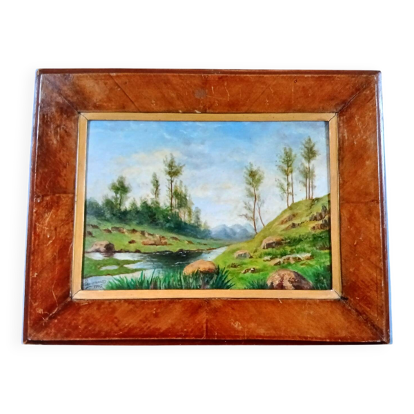 ​Tableau Ancien ''Bord de Rivière'' - Huile sur Toile 1900 Encadrée - Ca