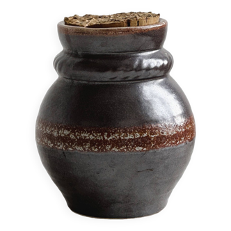 Glazed condiment pot, dark mauve color.