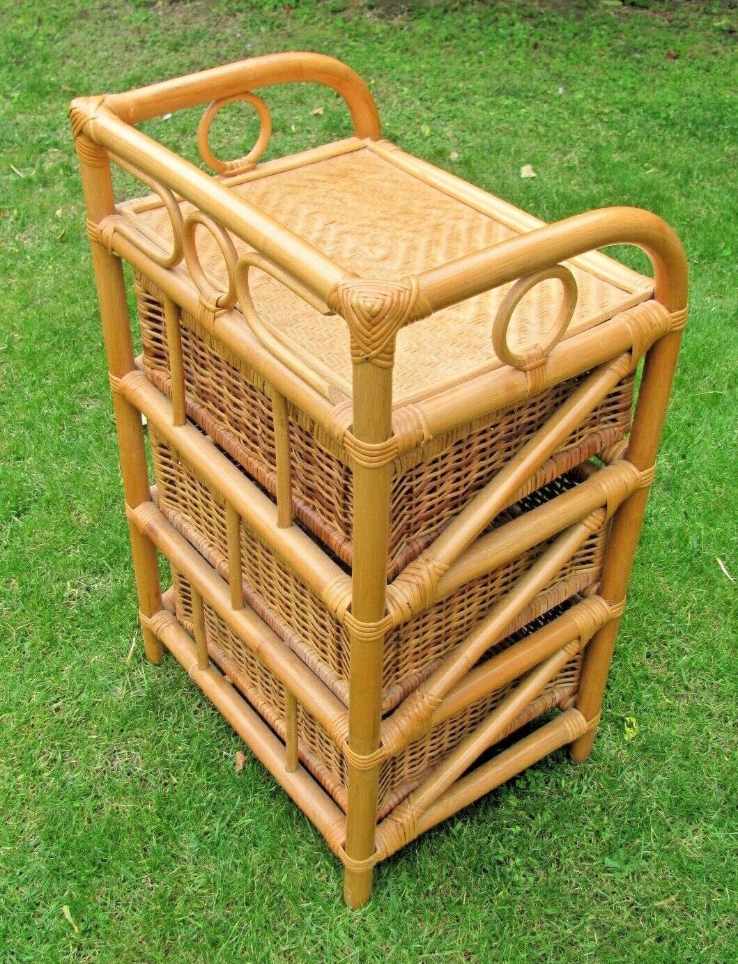 Bedside table - 3 drawers - rattan and wicker