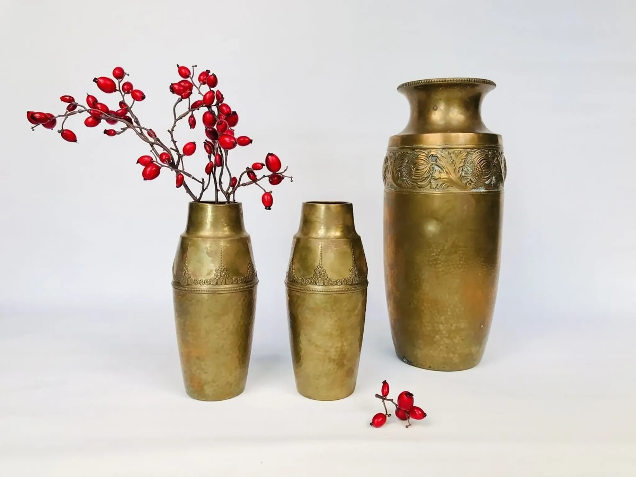 Art Nouveau Wrought and Hammered Brass Vase from WMF, Germany 1920s