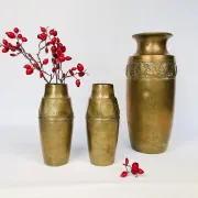 Art Nouveau Wrought and Hammered Brass Vase from WMF, Germany 1920s